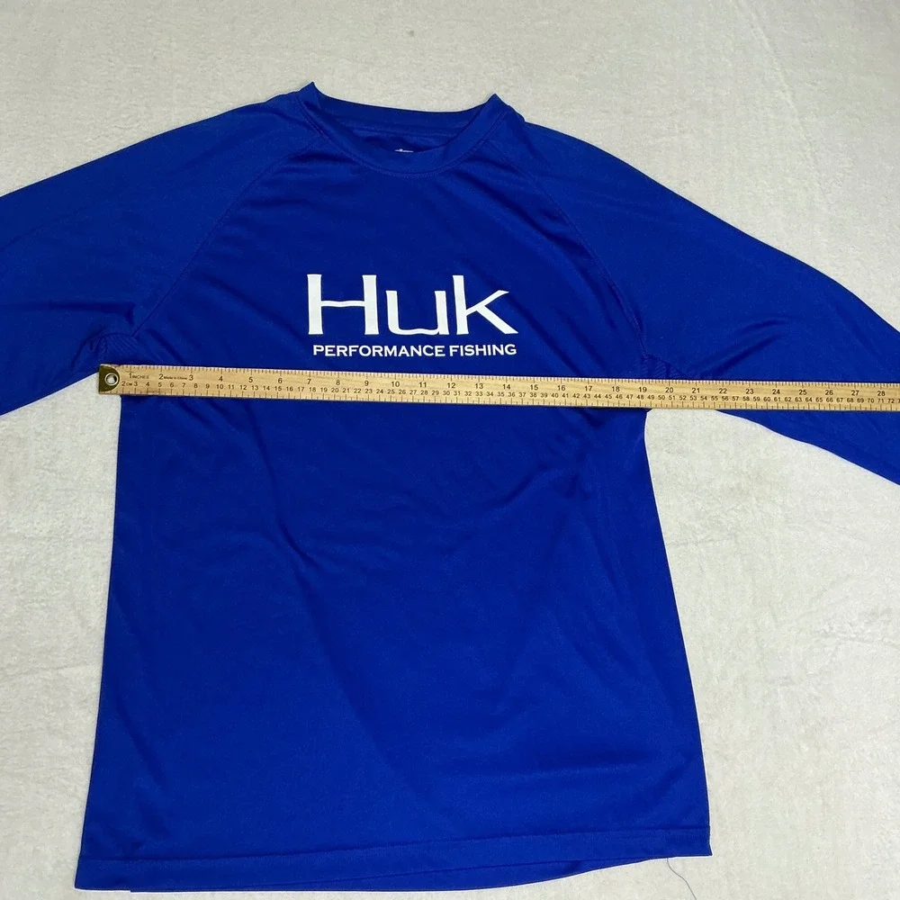 Huk Performance Fishing Long‎ Sleeve Rash Guard Shirt Royal Blue Men's Size M